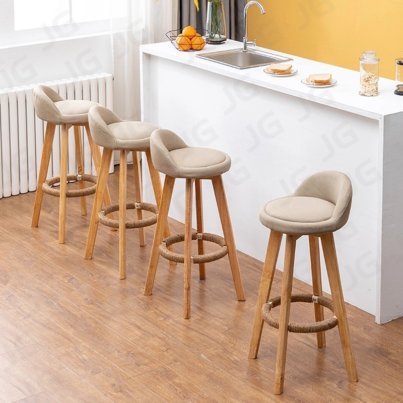 [โครงสร้าง 4 มุม] JG เก้าอี้บาร์สูง เก้าอี้บาร์ ขาไม้โอ๊ค 63/73/83 ซม รูปแบบใหม่ด้วยเชือกป่าน - รูปที่ 7