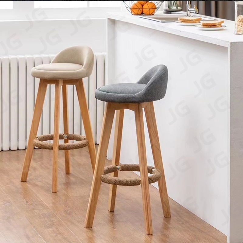 [โครงสร้าง 4 มุม] JG เก้าอี้บาร์สูง เก้าอี้บาร์ ขาไม้โอ๊ค 63/73/83 ซม รูปแบบใหม่ด้วยเชือกป่าน - รูปที่ 6