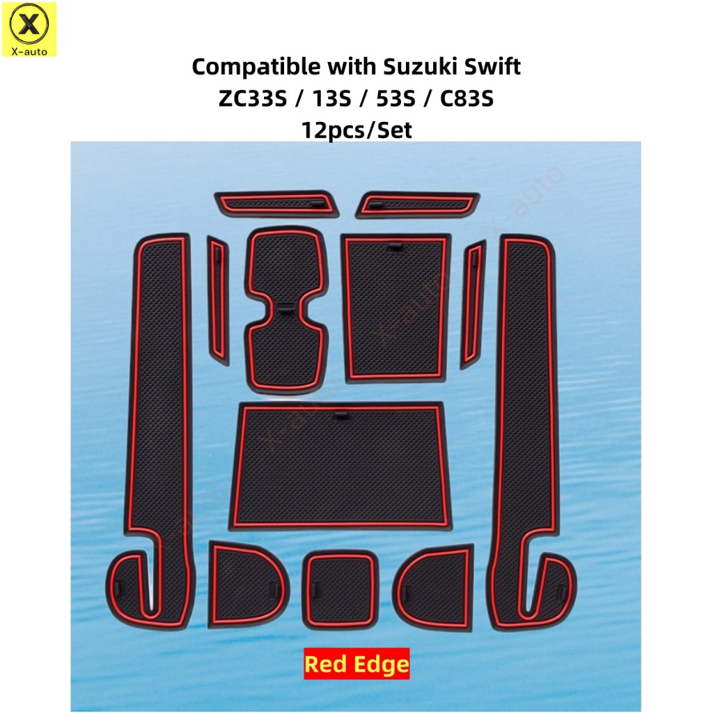 แผ่นยางกันลื่นสําหรับ Suzuki Swift ZC33S, 13S, 53S และ C83S - ช่องประตูรถและที่วางแก้ว (12 ชิ้น/เซ็ต