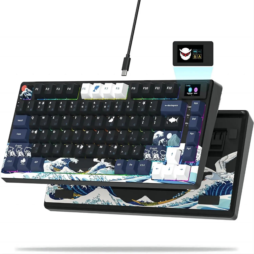 คีย์บอร์ดเล่นเกม S-K80 พร้อมปะเก็นจอแสดงผล OLED RGB สําหรับคอมพิวเตอร์ แล็ปท็อป PC