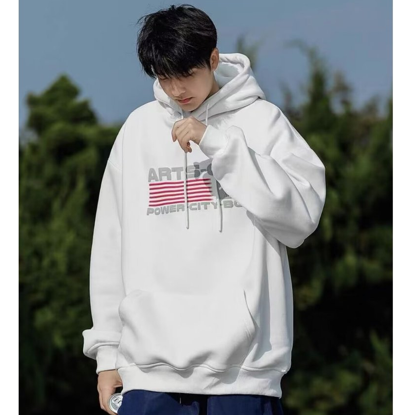 National อินเทรนด์ American Retro Letter รูปแบบพิมพ์ Hooded Sweatshirt ผู้ชายผู้หญิงฤดูใบไม้ร่วง High Street Coup