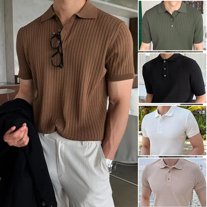 BeCoolMan🍃【6สี M-3XL】เสื้อโปโล คอปก แขนสั้น ติดกระดุม เข้ารูป ระบายอากาศได้ดี ลําลอง สไตล์เรียบง่าย สําหรับผู้ชาย ลายขวาง เกาหลี เสื้อโปโล เหมาะกับฤดูร้อน