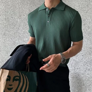 BeCoolMan🍃【6สี M-3XL】เสื้อโปโล คอปก แขนสั้น ติดกระดุม เข้ารูป ระบายอากาศได้ดี ลําลอง สไตล์เรียบง่าย สําหรับผู้ชาย ลายขวาง เกาหลี เสื้อโปโล เหมาะกับฤดูร้อน