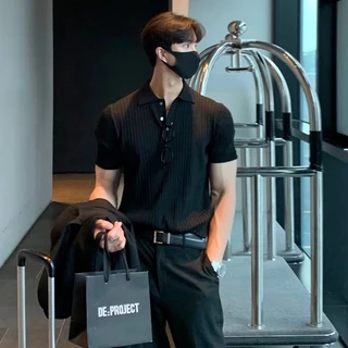 BeCoolMan🍃【6สี M-3XL】เสื้อโปโล คอปก แขนสั้น ติดกระดุม เข้ารูป ระบายอากาศได้ดี ลําลอง สไตล์เรียบง่าย สําหรับผู้ชาย ลายขวาง เกาหลี เสื้อโปโล เหมาะกับฤดูร้อน