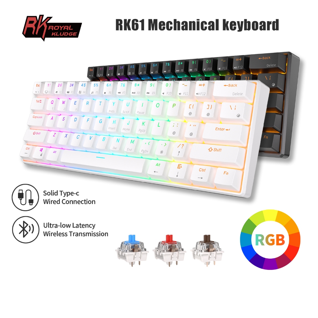RK ROYAL KLUDGE RK61 Three Mode Hotswap RGB Backlit 2.4g Wireless Bluetooth 3.0 &amp; USB C Mechanical Keyboard