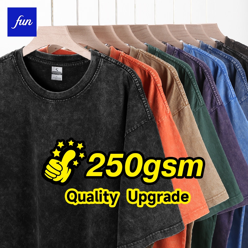 Heavy Retro ล้างเสื้อยืด 250gsm ผ้าฝ้ายคุณภาพสูง Distressed ขนาดใหญ่อเมริกัน High Street เยาวชนหลวมด้านบนขนาดใหญ่แขนสั้น เสื้อยืด