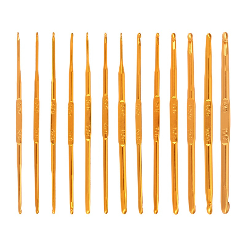 ทองสองหัวอลูมินาโครเชต์ตะขอ DIY 13cm/ 2.0-10.0mm อุปกรณ์ถักไหมพรม เซ็ตถักโครเชต์