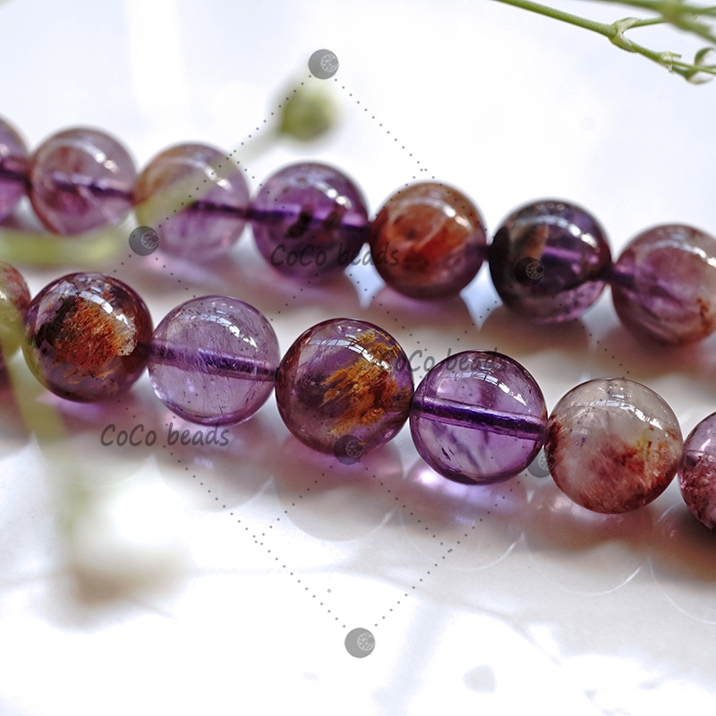 ลูกปัดหินธรรมชาติ ทรงกลม หลวม สีม่วง สําหรับทําเครื่องประดับ DIY