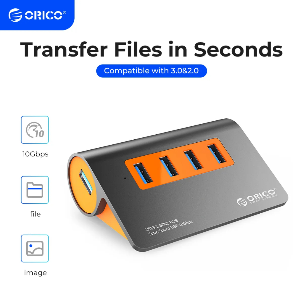 ORICO USB3.1 Gen2 HUB 10Gbps อลูมิเนียม USB Hub 12V Power Adapter OTG Splitter USB หลายพอร์ตขยายคอมพิวเตอร์อุปกรณ์ต่อพ่วง