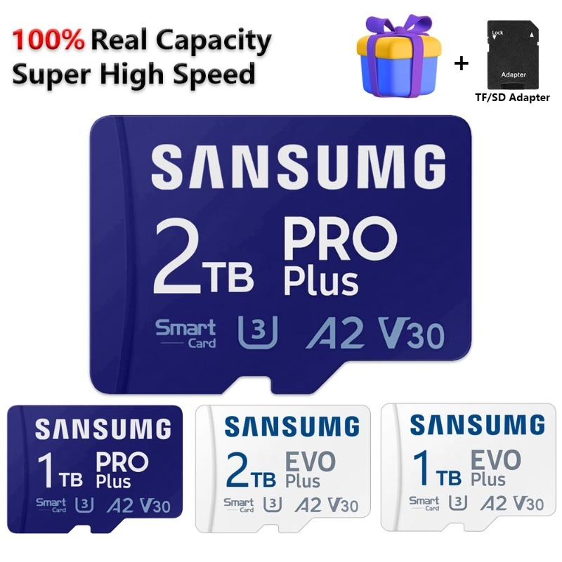 ของแท้ 100% การ์ดหน่วยความจํา Micro Card 2TB ความเร็วสูง Micro TF Card 1TB TF SD สําหรับโทรศัพท์ เพื