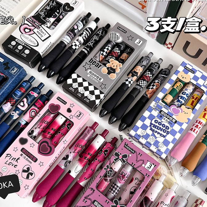 ชุดปากกาเจล 0.5 มม. แบบแห้งเร็ว ลายการ์ตูนน่ารัก สไตล์โกธิคเรโทร สําหรับนักเรียน