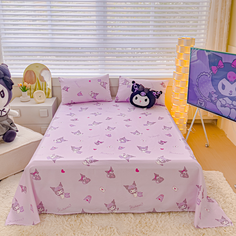 ผ้าปูที่นอน 3.5 ฟุต ผ้าฝ้าย 100% แบบนิ่ม 5ฟุต ลายการ์ตูน Hello Kitty My Melody Kuromi Cinnamoroll สีชมพู สีฟ้า