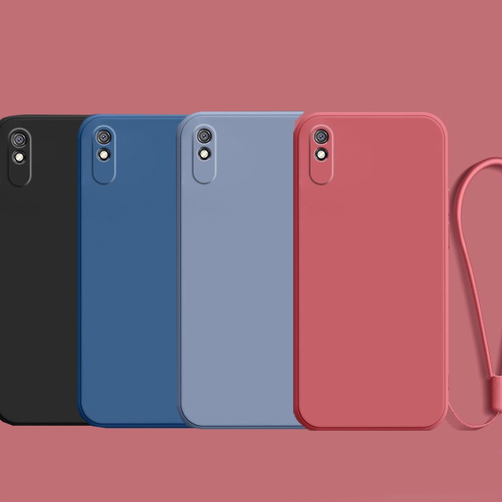 Redmi 9A 9i 8A กรอบกันชน สี่เหลี่ยม บาง นิ่ม TPU เคสซิลิโคน พร้อมสายคล้องมือ