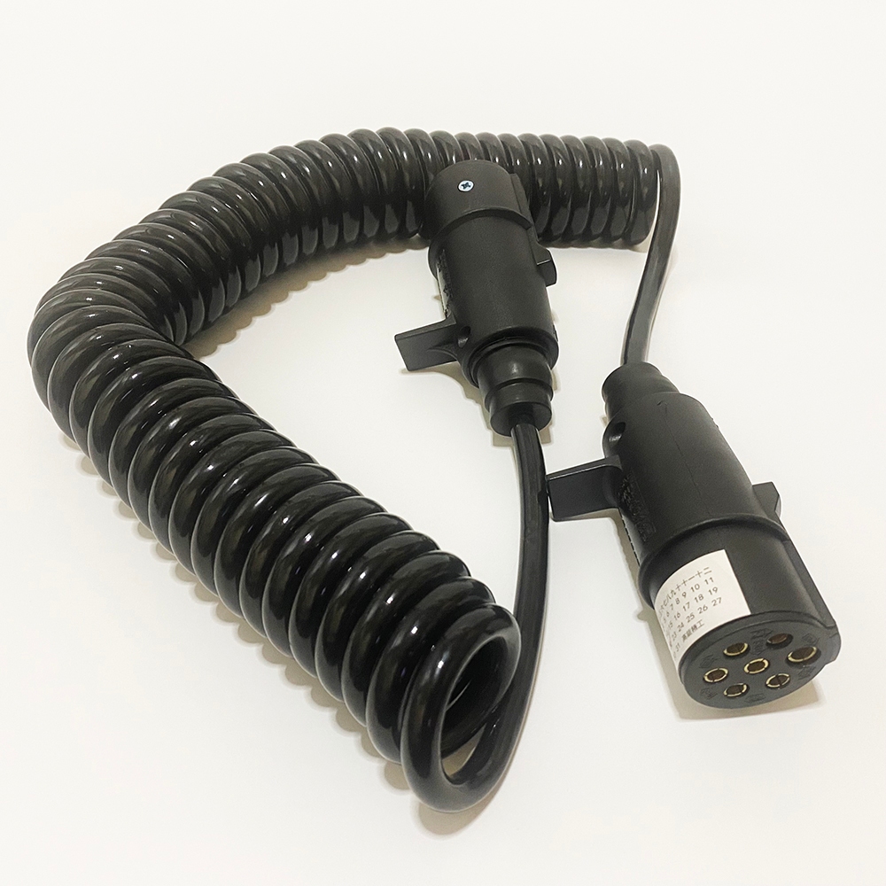 รถบรรทุก 24V Seven-core Line Assembly 7pin Trailer Cable 6M ความยาวเกลียวยืดสปริงเชื่อมต่อปลั๊กลวด