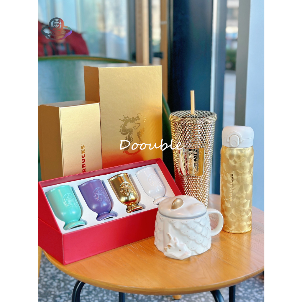 Starbucks China 2024 แก้วกาแฟสเตนเลส มีฉนวนกันความร้อน ลายมังกรปี ทุเรียน พร้อมหลอดดูด