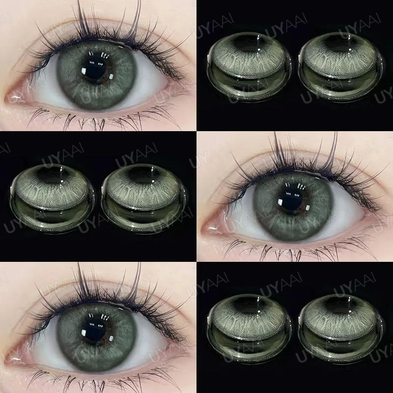 [จัดส่ง 2-3 วัน] uyaai คอนแทคเลนส์ ที่มีเกรด -100~-300 ขนาดเล็ก 14.2 มม. Apex สีเขียว แฟชั่น 2 ชิ้น/คู่ รายเดือน