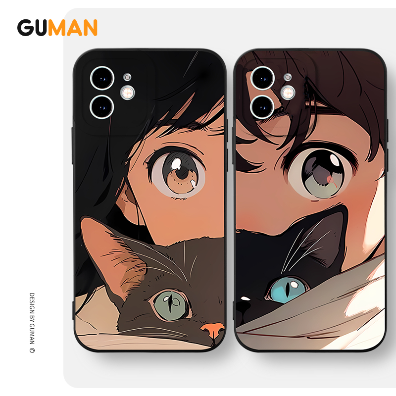 Guman เคสคู่ เคสไอโฟน คู่รัก กันกระแทกซิลิโคนนุ่มน่ารักตลก เคสโทรศัพท์ Compatible for iPhone 16 15 1