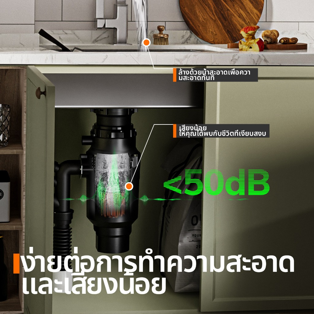 MIUI เครื่องกำจัดขยะมูลฝอยในครัว เครื่องบดขยะมูลฝอยสแตนเลส เครื่องบดซุปเปอร์ไม่มีใบมีด - รูปที่ 4