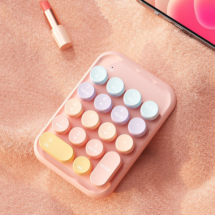 BOW K158 คีย์บอร์ดโหมดคู่ แป้นพิมพ์ตัวเลขไร้สายแบบพกพาแบตเตอรี่ 2.4G USB บลูทูธสีชมพูสีเขียวปุ่มกดแบบชาร์จไฟได้