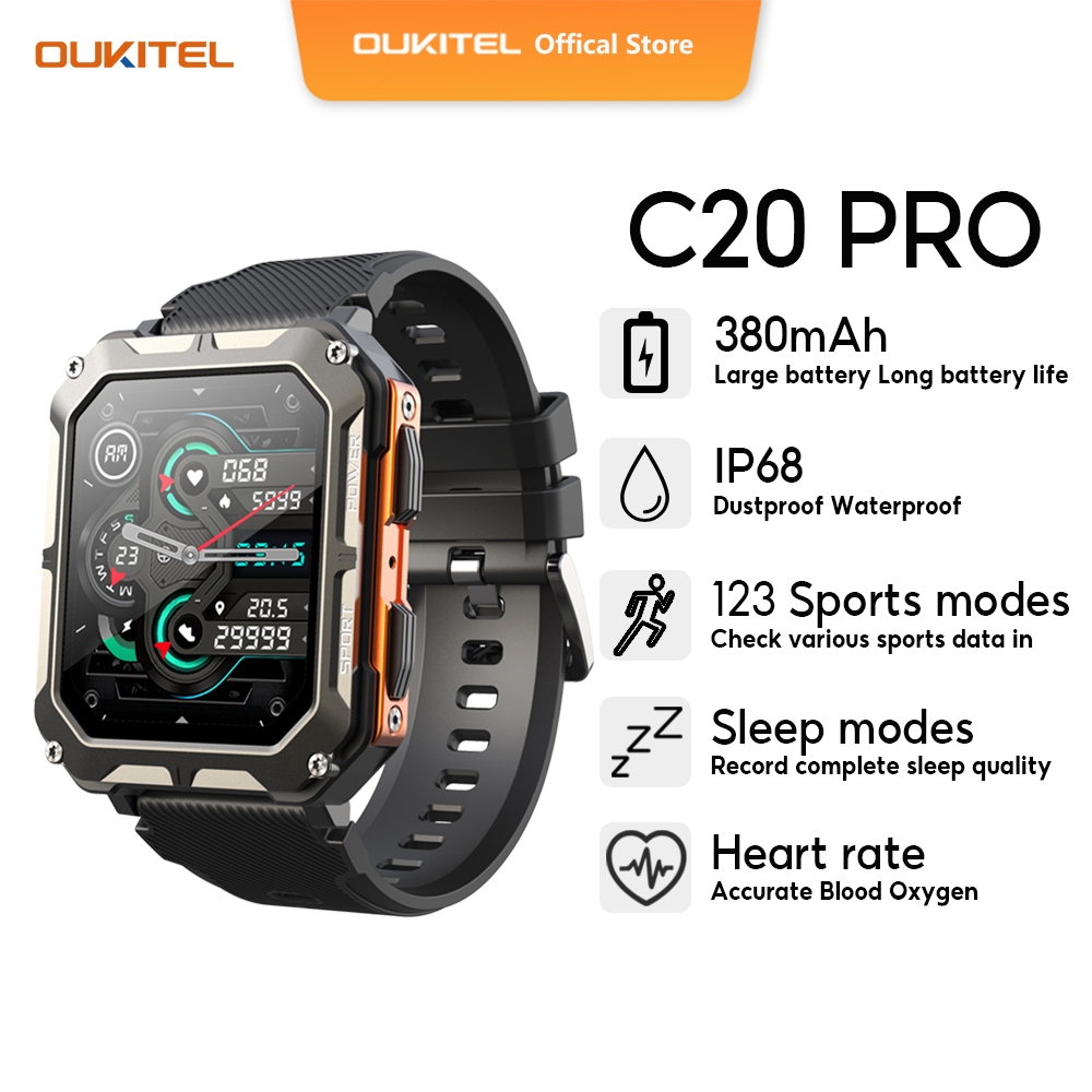 [สต็อกท้องถิ่น] Oukitel BAMBOOINN C20 PRO สมาร์ทวอทช์ 123 โหมด IP68 กันน้ํา หน้าจอขนาดใหญ่ 1.8 นิ้ว อัตราการเต้นของหัวใจ 380mAh สําหรับผู้ชาย