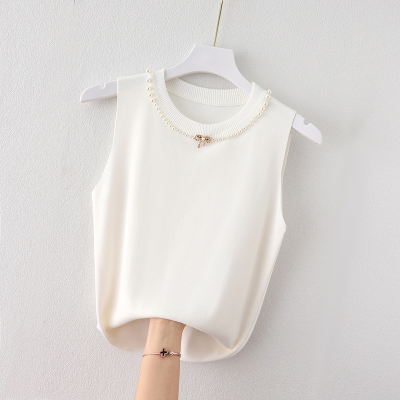 เสื้อกันหนาว คอกลม แขนกุด ทรงสลิม สําหรับผู้หญิง