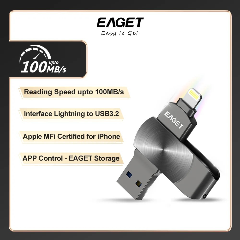 EAGET i66 & i66Pro USB แฟลชไดรฟ์ MFi แสง USB 3.2 หรือ Type-C Pendrive 128G 256G 512G USB Memories St