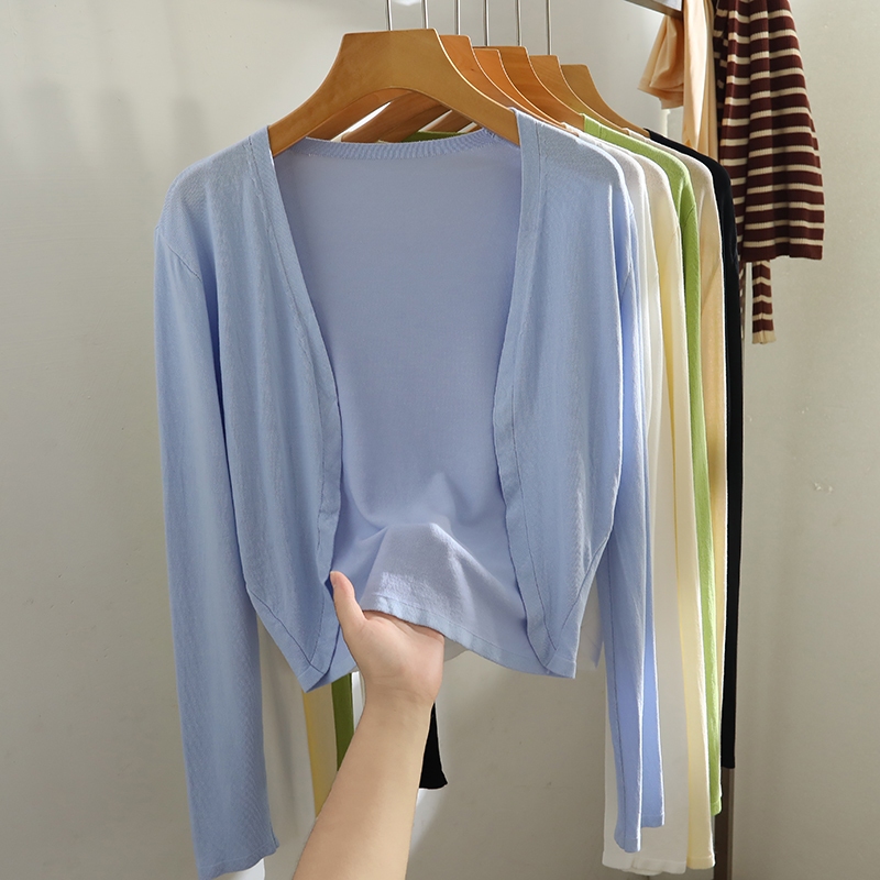 เสื้อคาร์ดิแกน ผ้าถัก แบบบาง ขนาดเล็ก สําหรับผู้หญิง