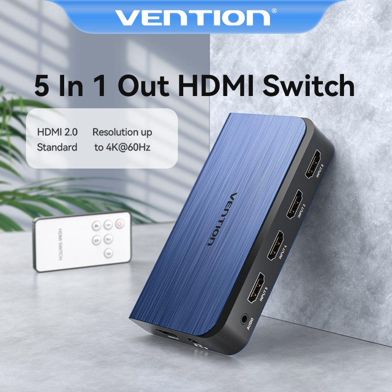Vention 5 in 1 ตัวแยกสวิตช์ HDMI 4K Bi-Direction Hdmi2.0 พร้อมตัวแยกเสียง 4K 60z 5v 1a สําหรับกล่องท