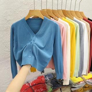 เสื้อคาร์ดิแกนกันหนาว แขนยาว คอวี ขนาดเล็ก แฟชั่นฤดูใบไม้ผลิ สําหรับผู้หญิง