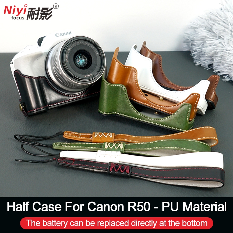 เคสกระเป๋าใส่กล้อง หนัง PU พร้อมสายคล้อง สําหรับ Canon R50 R100 SLR Canon EOS R RP R5 R6 R7 R10 R8