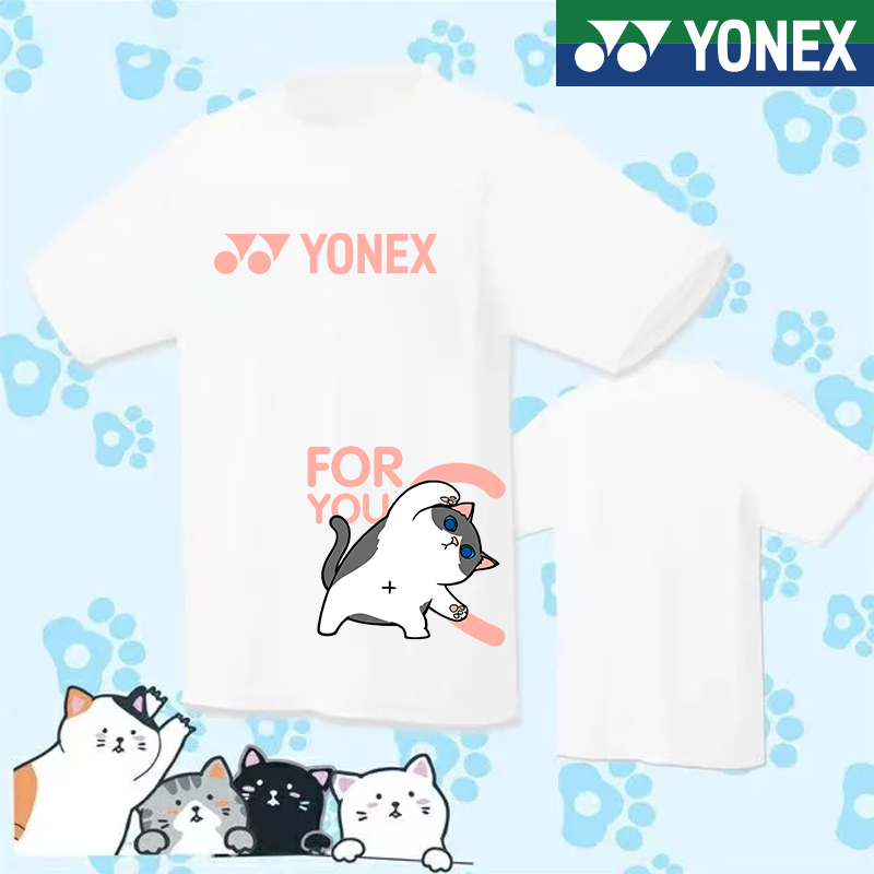 Yonex เสื้อยืดกีฬาแบดมินตัน แขนสั้น ระบายอากาศ แห้งเร็ว ลายแมวญี่ปุ่น สําหรับผู้ชาย และผู้หญิง 2024