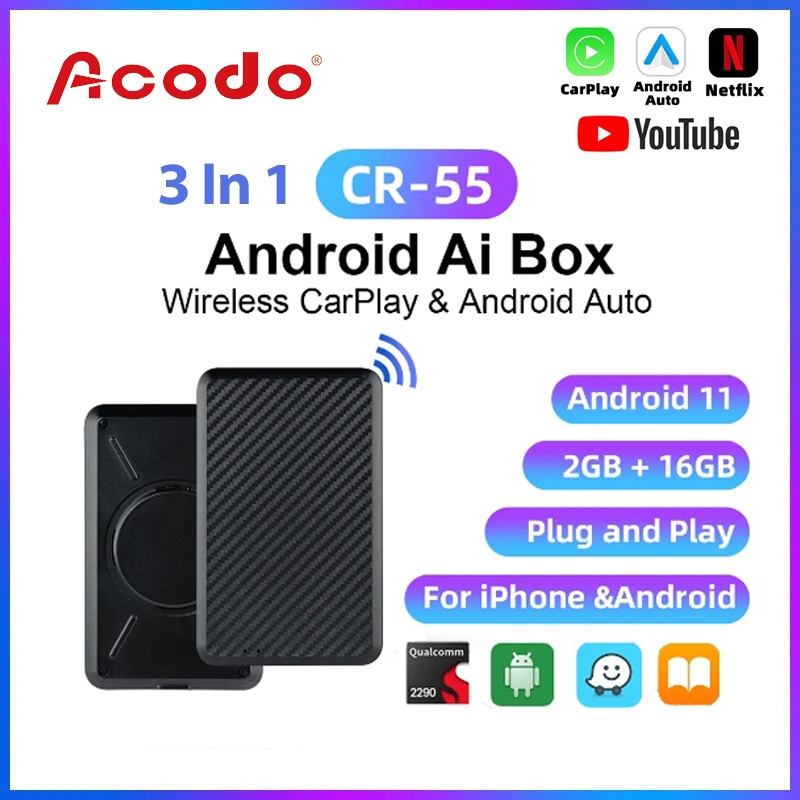 Acodo คาร์เพลย์ไร้สาย 3 in 1 CR-55 Android 11 TV Box QCM2290 4G+64G รองรับระบบ Youtube