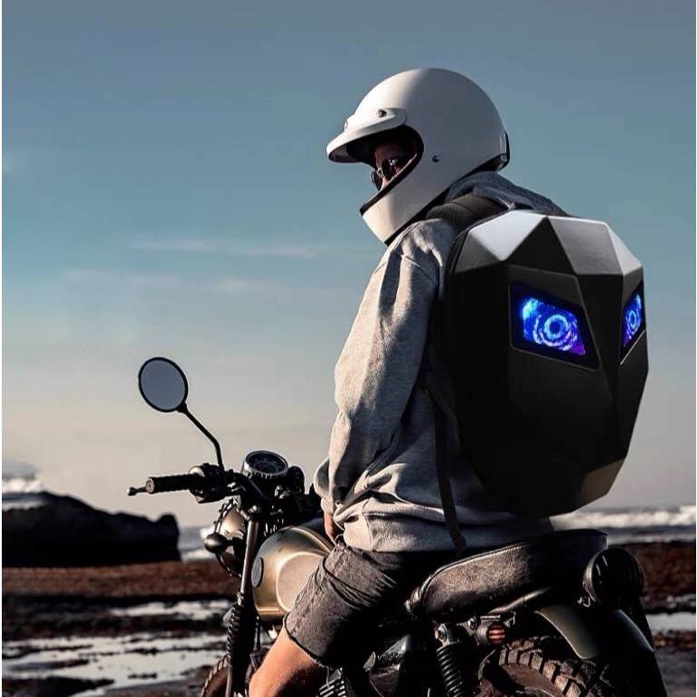 ALASKAR ผู้ชายรถจักรยานยนต์ขี่จักรยานกระเป๋าเป้สะพายหลัง APP ควบคุมจอแสดงผล LED Hard Shell กระเป๋าแล็ปท็อปสำหรับขี่กลางแจ้งการเดินทางเพื่อธุรกิจ