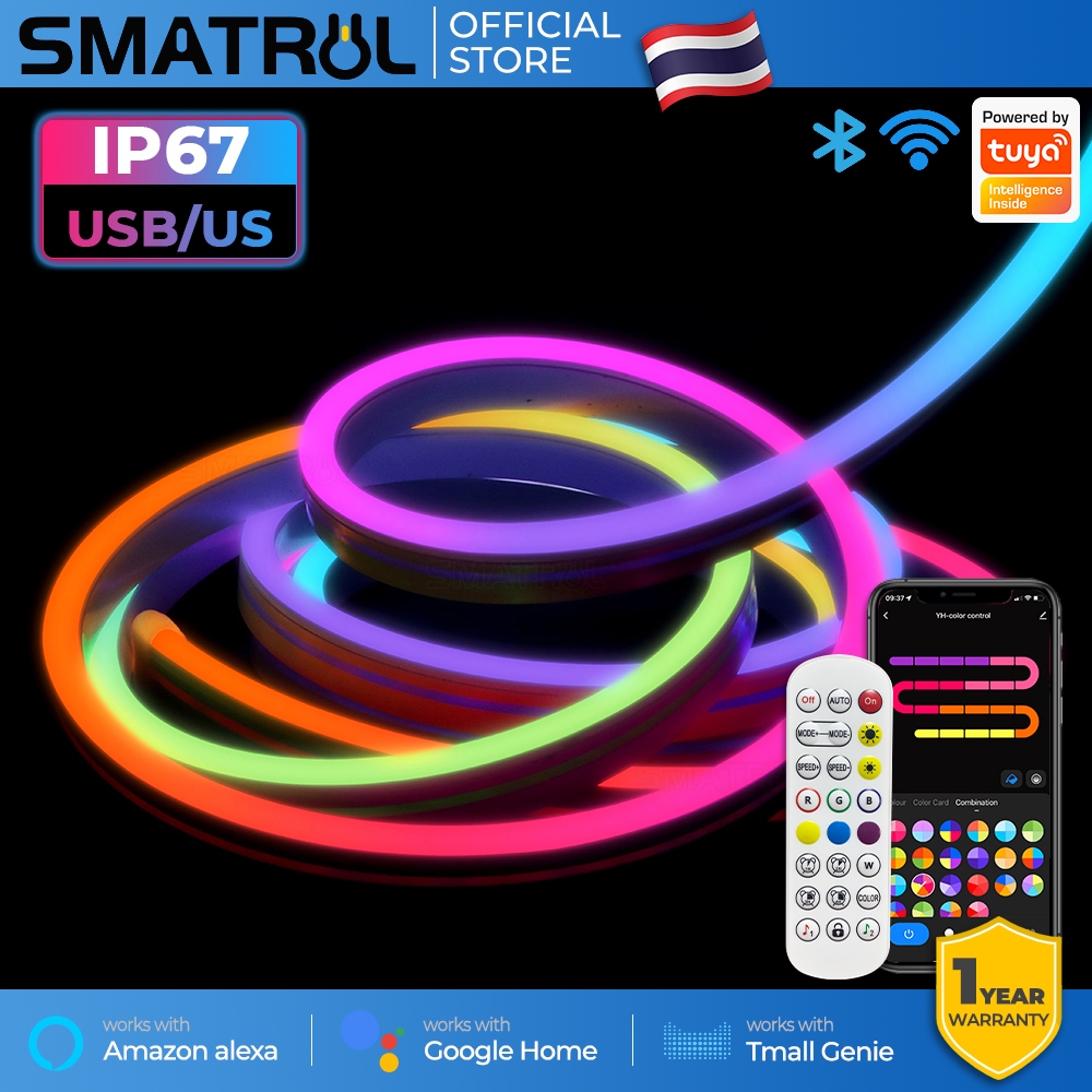 Smatrul Tuya WiFi RGBIC เชือกนีออน 10 ม. / 3 ม. เชือกยางนีออน เปิดและปิด
