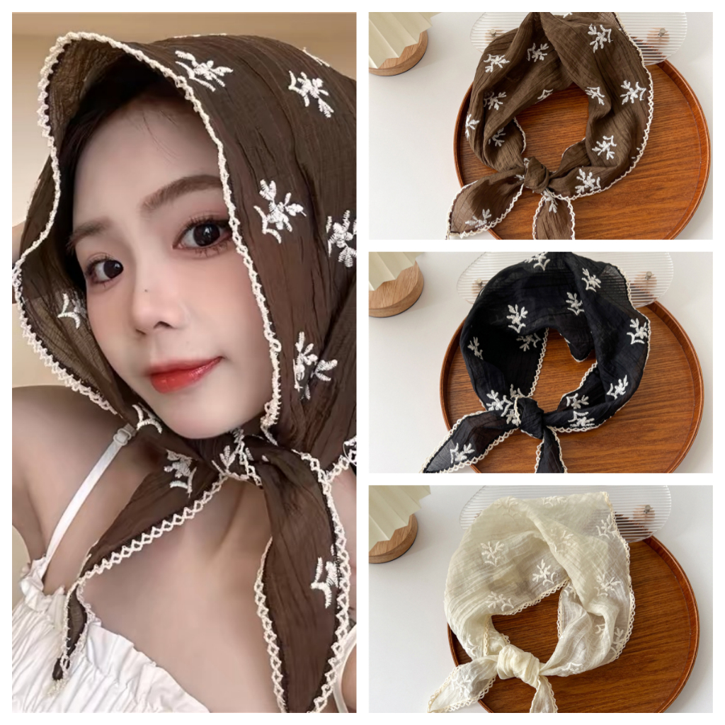 ผ้าพันคอผ้าลินินกลีบนุ่มเย็บปักถักร้อยสามเหลี่ยมเล็ก ๆ ผู้หญิงที่สง่างาม