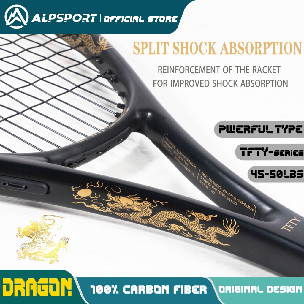Alpsport TFTY JL ไม้เทนนิสคาร์บอนไฟเบอร์ น้ําหนักเบา 280 กรัม 50 ปอนด์ ทนทาน สําหรับผู้เริ่มต้น เล่นกีฬากลางแจ้ง