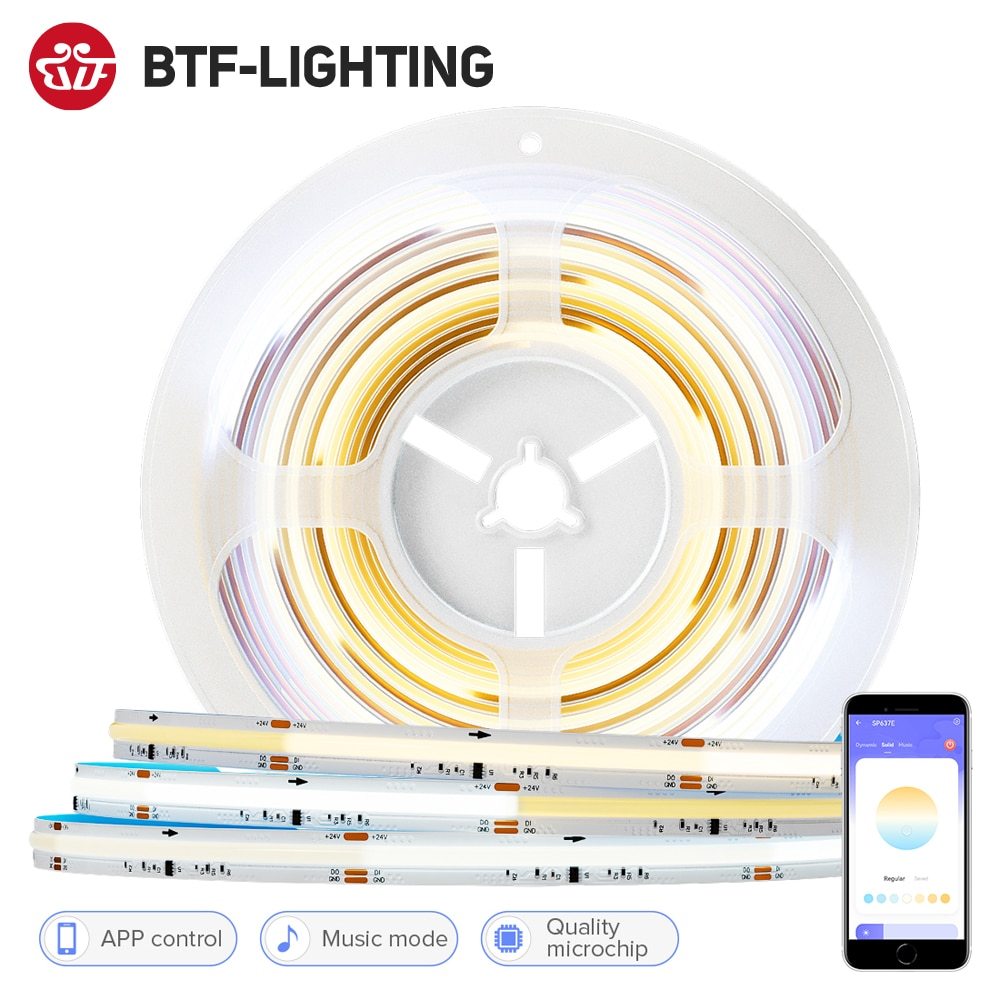 【พร้อมส่ง】BTF-lighting สายไฟ LED 576 ดวง FCOB SPI CCT IC COB WS2811 IC 2700K เป็น 6500K 10 มม. 90 DC 24V สําหรับในร่ม