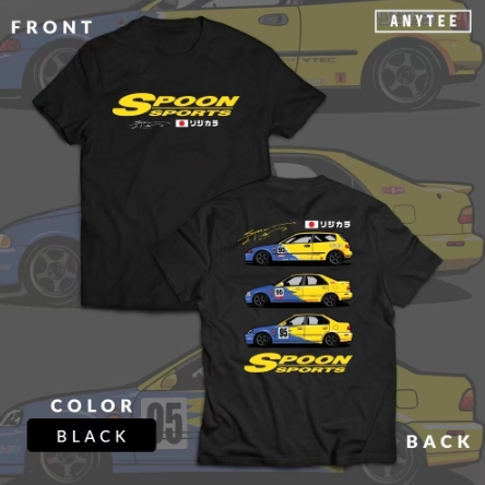 🔥Honda Civic Spoon SportsEG EK ESI JDM Japan Car Automotive T Shirt ANYTEEเสื้อยืดพิมพ์ลายรถสีดำเรียบง่ายดูดีS-5XL