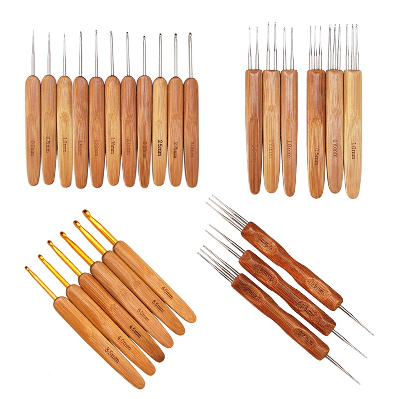 หัวเข็มไม้ไผ่ หลายหัว สําหรับถักโครเชต์ แฮนด์เมด DIY เครื่องมือถักโครเชต์