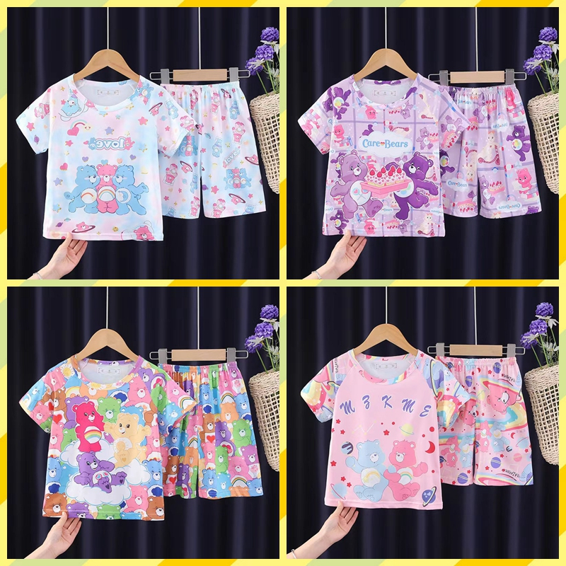 Care Bears ชุดนอนแขนสั้น พิมพ์ลายการ์ตูนหมี แฟชั่นสําหรับเด็กผู้หญิง