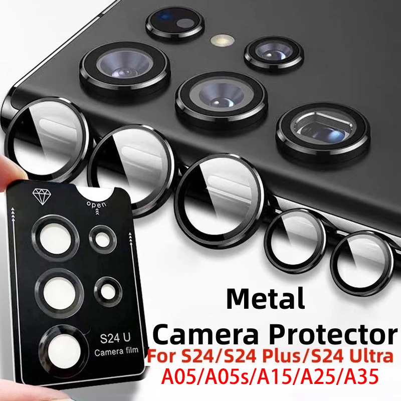ตัวป้องกันเลนส์กล้อง สําหรับ Samsung Galaxy S24 Plus S24 Ultra A05 A05s A15 A25 A35 5G อลูมิเนียม โลหะ กระจกนิรภัย