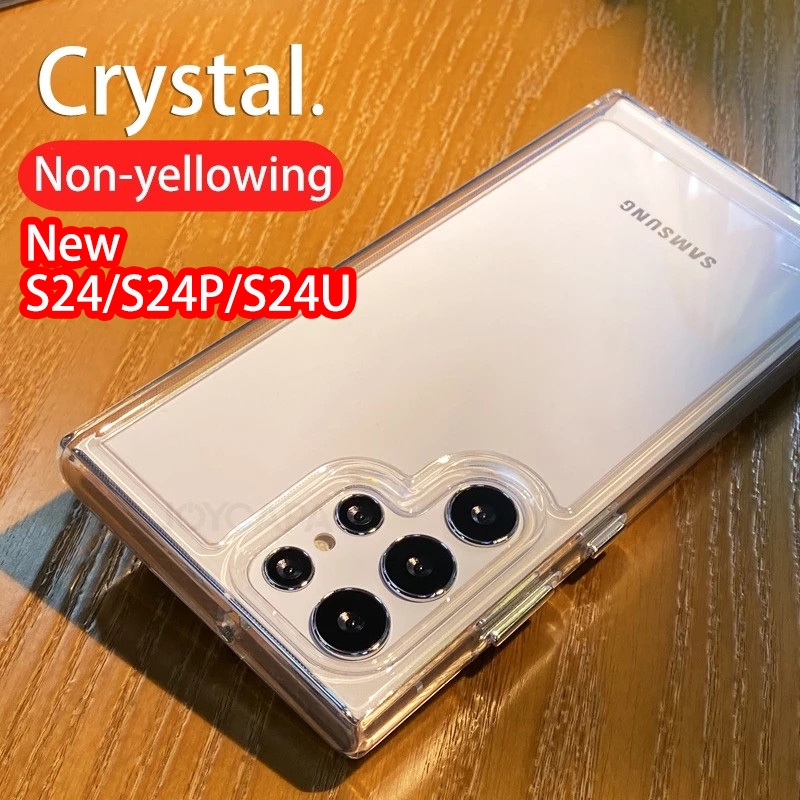 กันกระแทก Clear Hard PC กรอบเคสโทรศัพท์สําหรับ Samsung S24 FE A55 S23 FE A15 A25 A35 A54 A16 A06 A14 S24 Plus Ultra 5G อะคริลิคโปร่งใสฝาครอบ