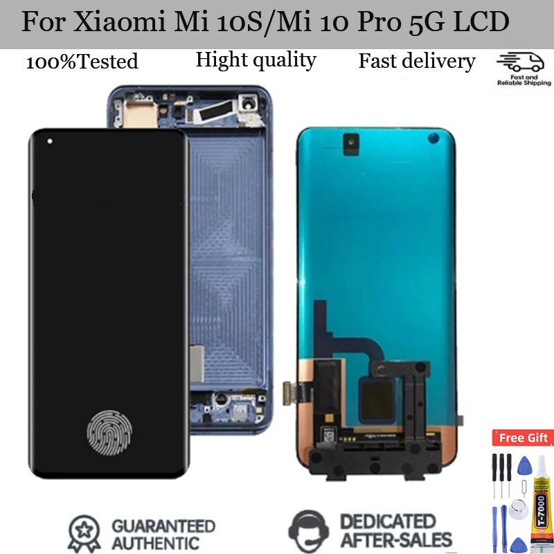 Amoled สําหรับ Xiaomi Mi 10 Pro 5G จอแสดงผล LCD Touch Screen Digitizer หน้าจอสําหรับ Mi 10 5G LCD Mi