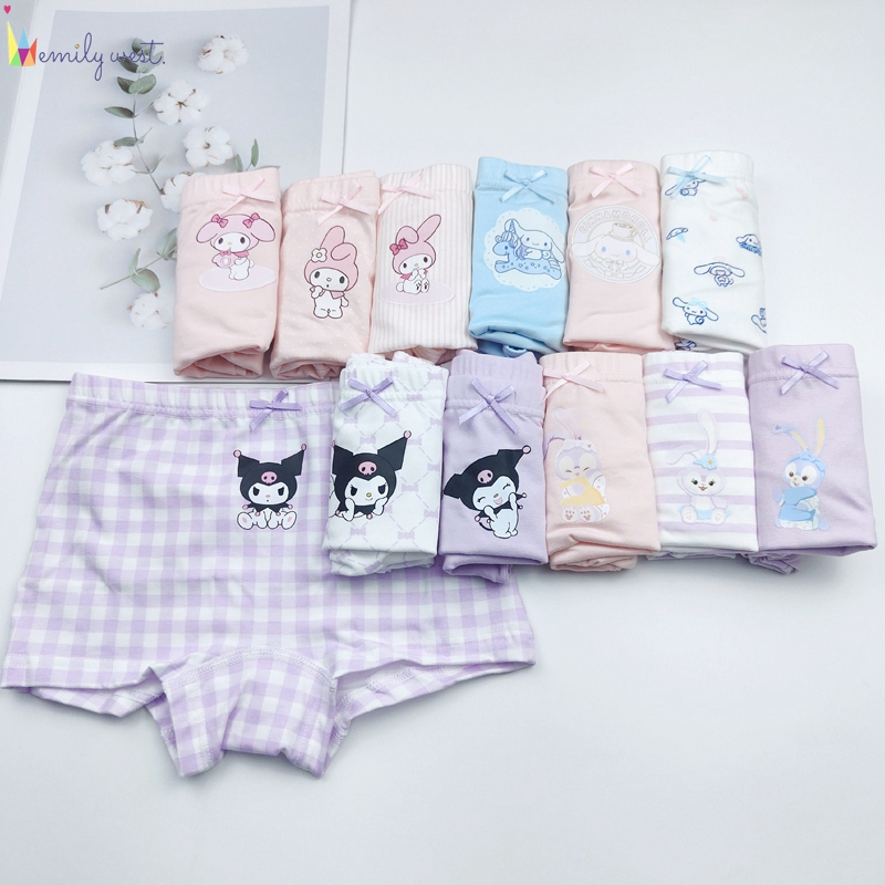 SANRIO 3 ชิ้นต่อแพ็คสาวชุดชั้นในกางเกงไม่มีสารเรืองแสงการ์ตูนSanrio Cinnamoroll Pochacco StellaLou Melody Kuromiรูปแบบคุณภาพสูงเด็กกางเกงสําหรับ2-12 Yeasเก่า