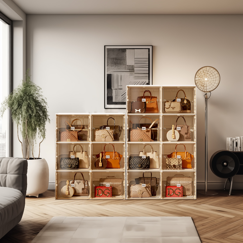 ANTBOX ตู้เก็บกระเป๋า ✨2 แถว 10 ช่อง ตู้โชว์กระเป๋า ตู้เก็บของ โชว์ของเอนกประสงค์ ติดตั้งง่าย พับเก็