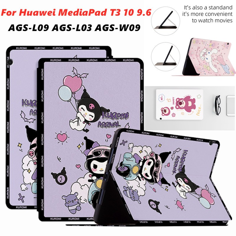 สําหรับ Huawei MediaPad T3 10 9.6 นิ้ว AGS-L09 AGS-L03 AGS-W09 กรณีการ์ตูนรูปแบบน่ารัก Folio Shell S
