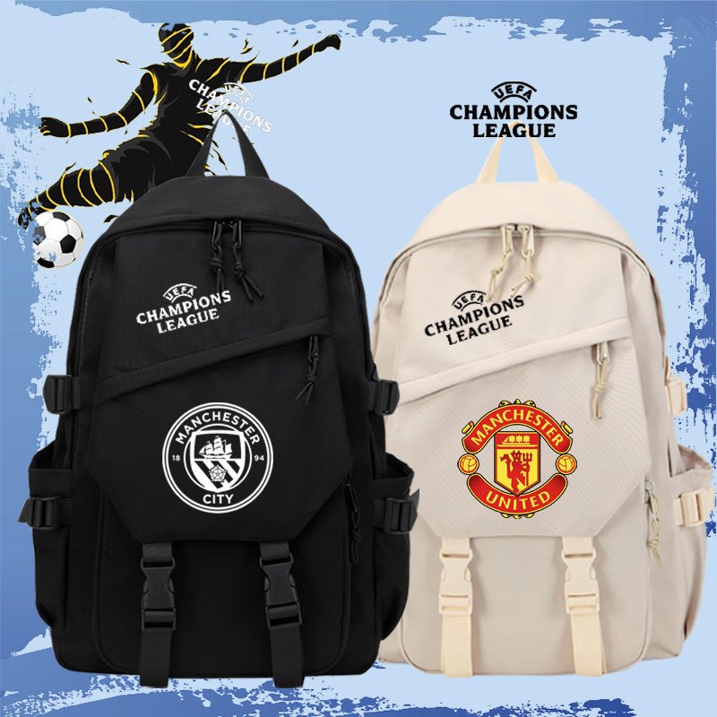 Champions League กระเป๋าเป้สะพายหลัง กระเป๋านักเรียน ลายฟุตบอล Manchester UnitedManchester City Juventus Real Madrid Barcelona สําหรับผู้ชาย และผู้หญิง