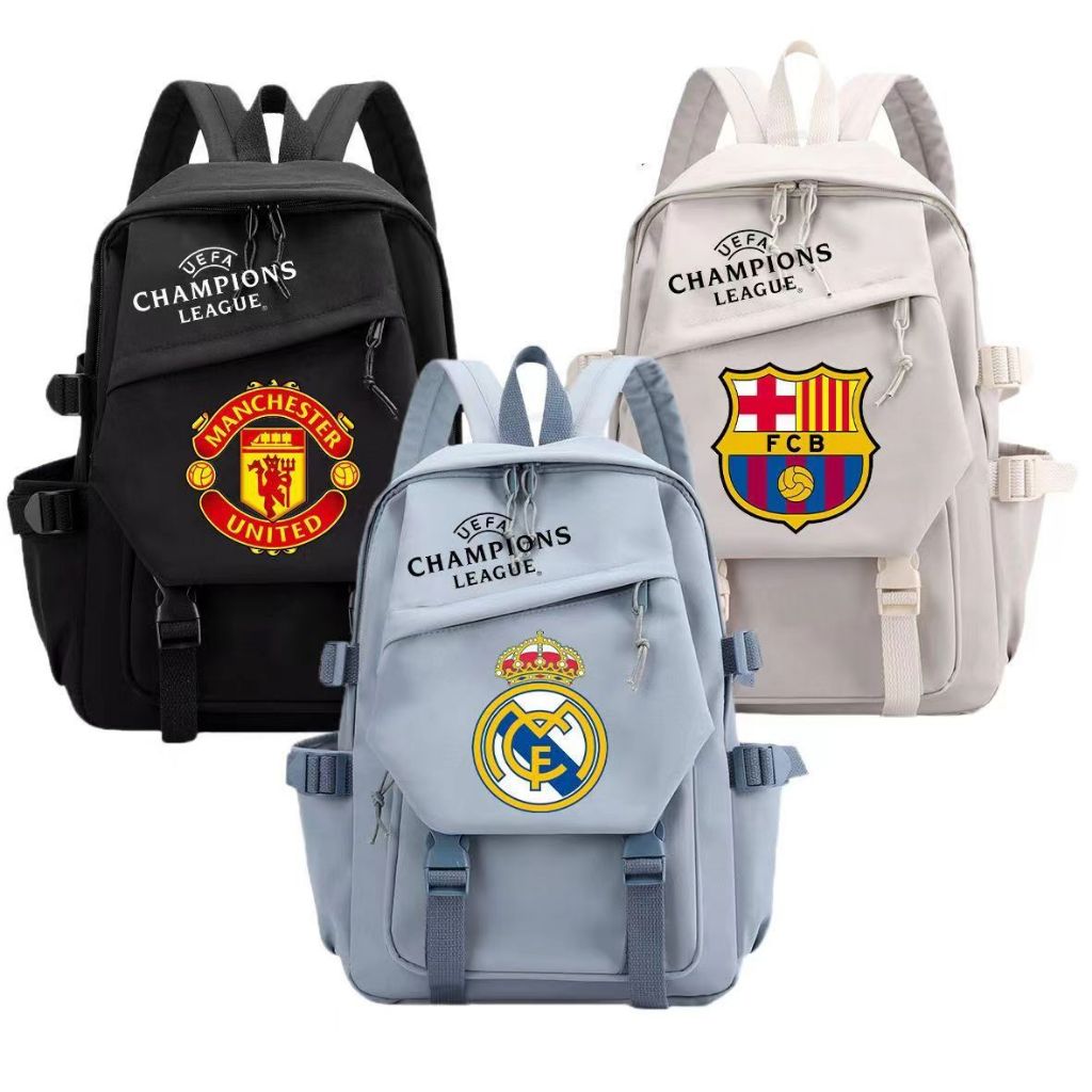 Champions League กระเป๋าเป้สะพายหลัง กระเป๋านักเรียน ลายฟุตบอล Manchester UnitedManchester City Juventus Real Madrid Barcelona สําหรับผู้ชาย และผู้หญิง