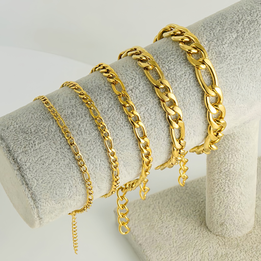 เครื่องประดับ สร้อยข้อมือโซ่เหล็กไทเทเนียม ชุบทอง 24k แบบเรียบ คุณภาพสูง ไม่จางหาย