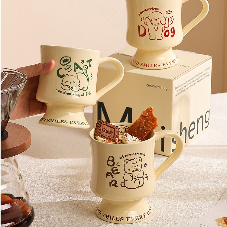 RAINBOW CUP จัดส่งจากท้องถิ่น แก้วกาแฟ แก้วเซรามิค สีครีม สไตล์ฝรั่งเศส เรโทร สําหรับบ้าน ออฟฟิศ 400ml